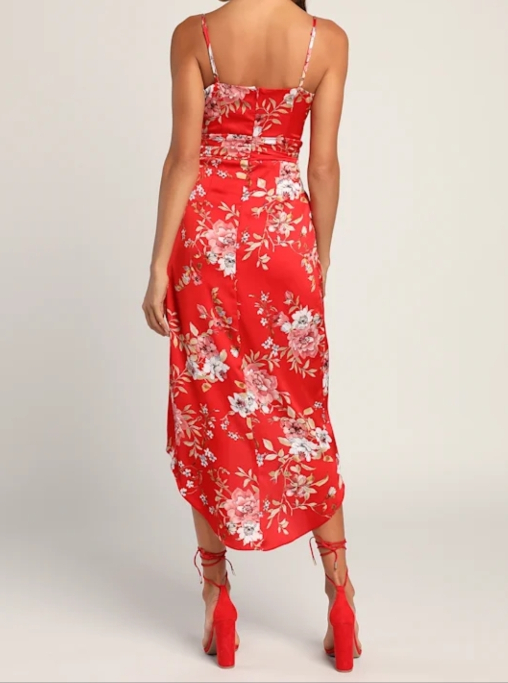 Lulus My Favorite Day Red Floral Print Faux-Wrap Tulip Skirt Midi Dress XS NWT! - Picture 7 of 11